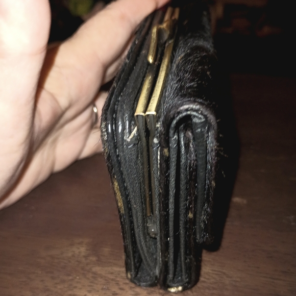 MYRA BAG SMALL BLACK COWHIDE WALLET WITH GOLD ACCENTS - Picture 6 of 8